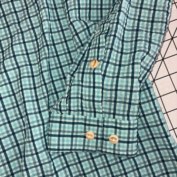 Men's Orvis XXL Plaid Long Sleeve Collar Button Outdoor Shirt Green Blue Gingham - Picture 8 of 13